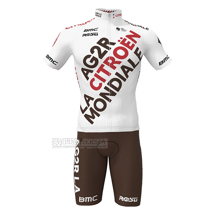 2022 Cycling Jersey Ag2r La Mondiale White Brown Short Sleeve and Bib Short